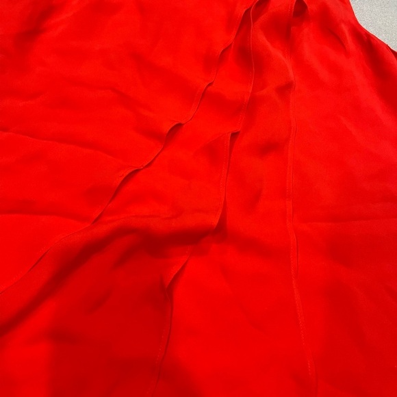 [S]Parker Bold Red Ruffled Front 100 Silk Shift Dress Fully Lined NWOT - Picture 2 of 7